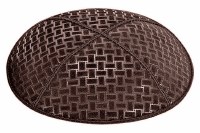 Brown Blind Embossed Weave Kippah without Trim