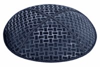 Navy Blind Embossed Weave Kippah without Trim