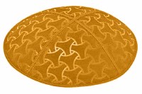 Gold Blind Embossed Wheels Kippah without Trim