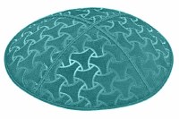 Teal Blind Embossed Wheels Kippah without Trim