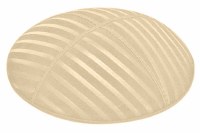 Beige Blind Embossed Wide Lines Kippah without Trim