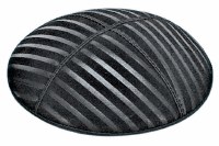 Black Blind Embossed Wide Lines Kippah without Trim