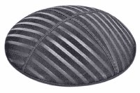 Dark Grey Blind Embossed Wide Lines Kippah without Trim