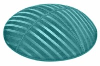 Teal Blind Embossed Wide Lines Kippah without Trim