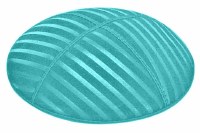 Turquoise Blind Embossed Wide Lines Kippah without Trim