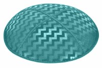 Teal Blind Embossed Zig Zag Kippah without Trim