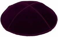 Eggplant Suede Kippah with Red and Silver Trim