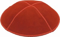 Additional picture of Orange Suede Kippah with Beige and White Trim