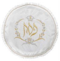 Round Matzah Cover Terylene Silver and Gold Bow Design 17"