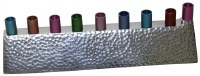 Candle Menorah Aluminum Hammered Design with Nickel Plated Finish and Colorful Cups 2.5"