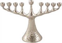 Candle Menorah Aluminum Hammered Design with Nickel Plated Finish 8"