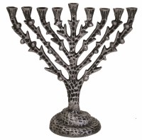 Candle Menorah Metal Silver Circle Hole Design 12"