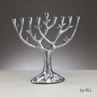 Candle Menorah Antiqued Aluminum Tree of Life Textured