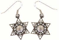 Silver Star Of David Earrings With Pearl #NDE5610-320