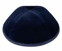 iKippah Navy Velvet with Blue Sketch Plaid Rim Size 2