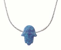 Necklace Silver with Opal Blue Hamsa #MJJHABL