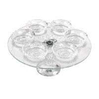 Seder Plate Crystal Designed with Silver Swirls and 6 Elevated Bowls