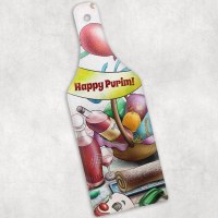 Additional picture of Wine Bottle Mishloach Manos Board Tempered Glass Illustrated Purim Design