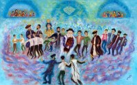 Large Vinyl Sukkah Poster Simchas Torah Scene 30" x 48"