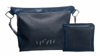 Travel Tallis and Tefillin Bag Set Faux Leather Square Border Design Navy