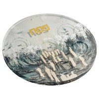 Additional picture of Lucite Seder Plate Krias Yam Suf Hand Painted Artwork Gold Silver Metallic 13.75"