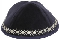 Kippah Navy Velvet with Silver Embroidered Trim