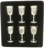 Shot Glasses Set of 6 Silver Plated with Accentuated Grape Design