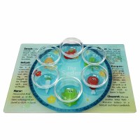 Additional picture of Tempered Glass Seder Plate Illustrated Includes 6 Glass Bowls 15" x 11"