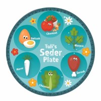 Additional picture of Tempered Glass Seder Plate Round Illustrated Customizable 11.75"