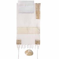 Yair Emanuel Embroidered Cotton Tallit - Jerusalem in Gold THE-3 42" X 77"