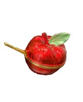 Metal Honey Dish with Spoon Apple Design Red