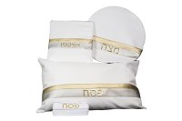 Additional picture of Pesach Set Faux Leather 4 Piece White and Silver Stripe Design