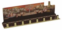 Tin Candle Menorah Decorated with Jerusalem Design - Design Varies