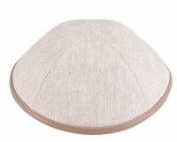 iKippah Tan Linen with Light Brown Leather Rim Size 2