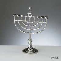 Traditional Candle Menorah - Polished Silvertone