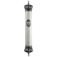 Pewter Mezuzah Adorned with Crowned Ends 12cm