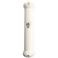 Plastic Mezuzah Case Adorned With Crowned Ends White 12cm