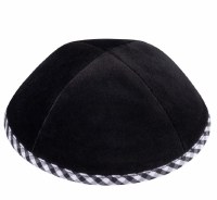 Additional picture of iKippah Black Velvet with Black and White Gingham Rim Size 2