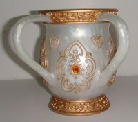 Wash Cup Pearlized White with Gold Trim