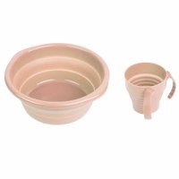 Collapsible Washing Bowl and Cup with Cover Set Beige