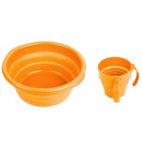 Collapsible Washing Bowl and Cup with Cover Set Orange