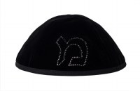 Additional picture of Stones of Class Custom Letter Velvet Kippah Metallic Silver