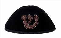 Additional picture of Stones of Class Custom Letter Velvet Kippah Glitter Fill Bronze