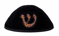 Additional picture of Stones of Class Custom Letter Velvet Kippah Crocodile Leather Beige Color