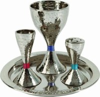 Yair Emanuel Judaica Nickel Havdalah Set Hammer work - Silver