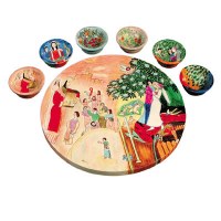 Yair Emanuel Wooden Painted Seder Plate - Figures Design