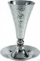 Yair Emanuel Judaica Anodized Aluminum Cone Shape Kiddush Cup & Tray