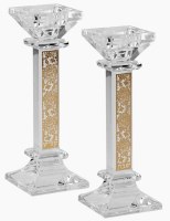 Crystal Candlesticks Floral Laser Cut Design Gold 7"