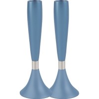 Yair Emanuel Anodized Aluminum Shabbat Candlesticks Large - Blue