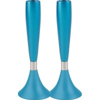 Yair Emanuel Anodized Aluminum Shabbat Candlesticks Large - Turquoise